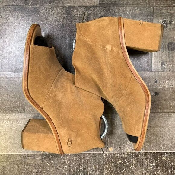 UGG womens 10 Ginger suede peep toe Ankle boot strap heel - Picture 8 of 10